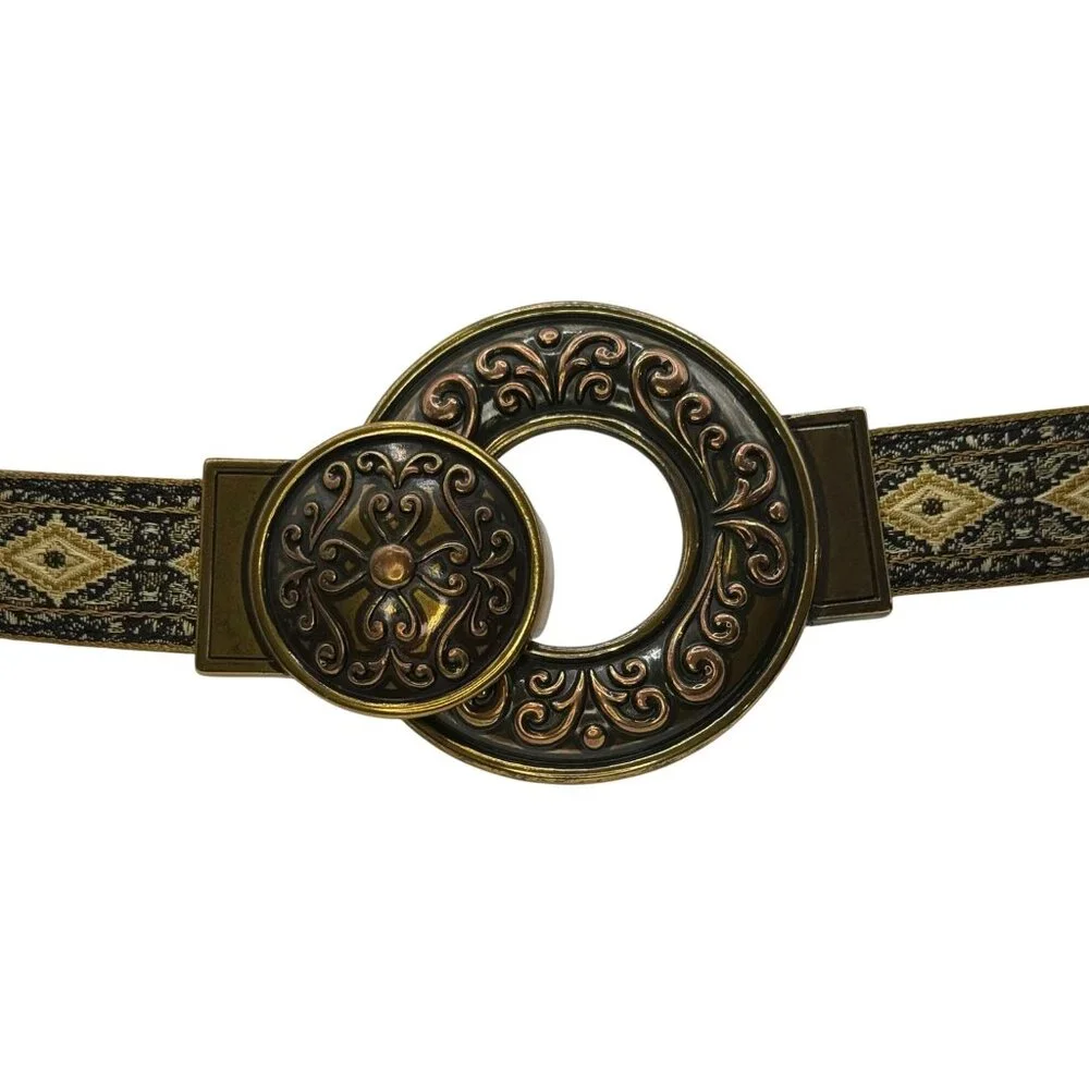 Vintage Chicos Slide Adjustable‎ Belt With Hook Buckle Jacquard Fabric M/L